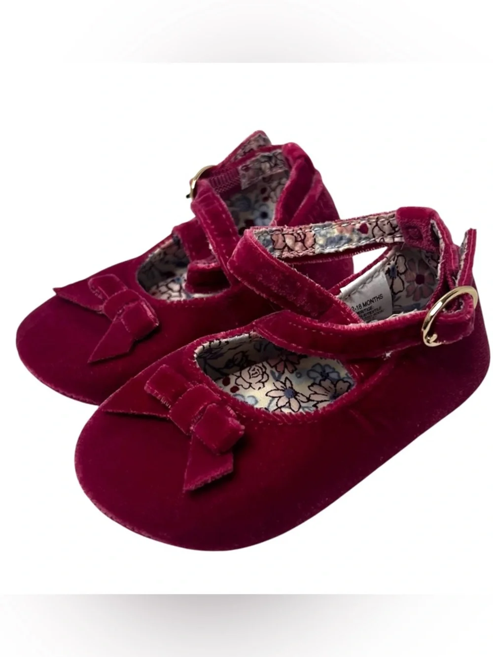 Janie And Jack Baby Girl Crib Buckle Shoes Velvet Pink Sz 12-18 Months Fancy